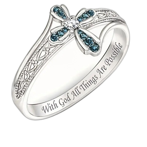 Engraved RELIGIOUS RING SILVER "With God All Things Are Possible" NEW SIZE 7 - Picture 4 of 6